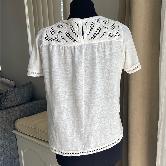 Maje Talence Elegant ivory linen blend crochet Lace Trim Women's Top FR 3 US S - Picture 2 of 7